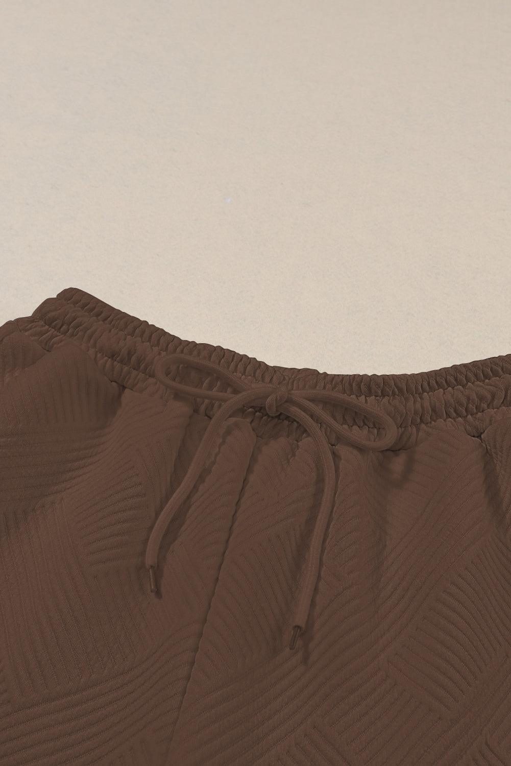 Dark Brown Textured Loose Slouchy Long Sleeve Top and Pants Set - The Fair Lady Shop