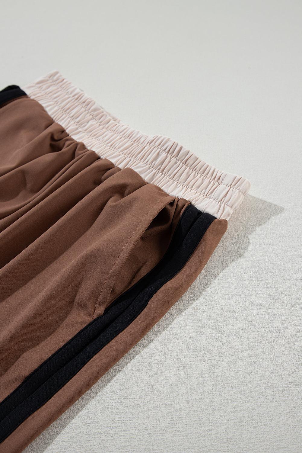 Chestnut Colorblock Cap Sleeve Tee and Wide Leg Pants Set - The Fair Lady Shop