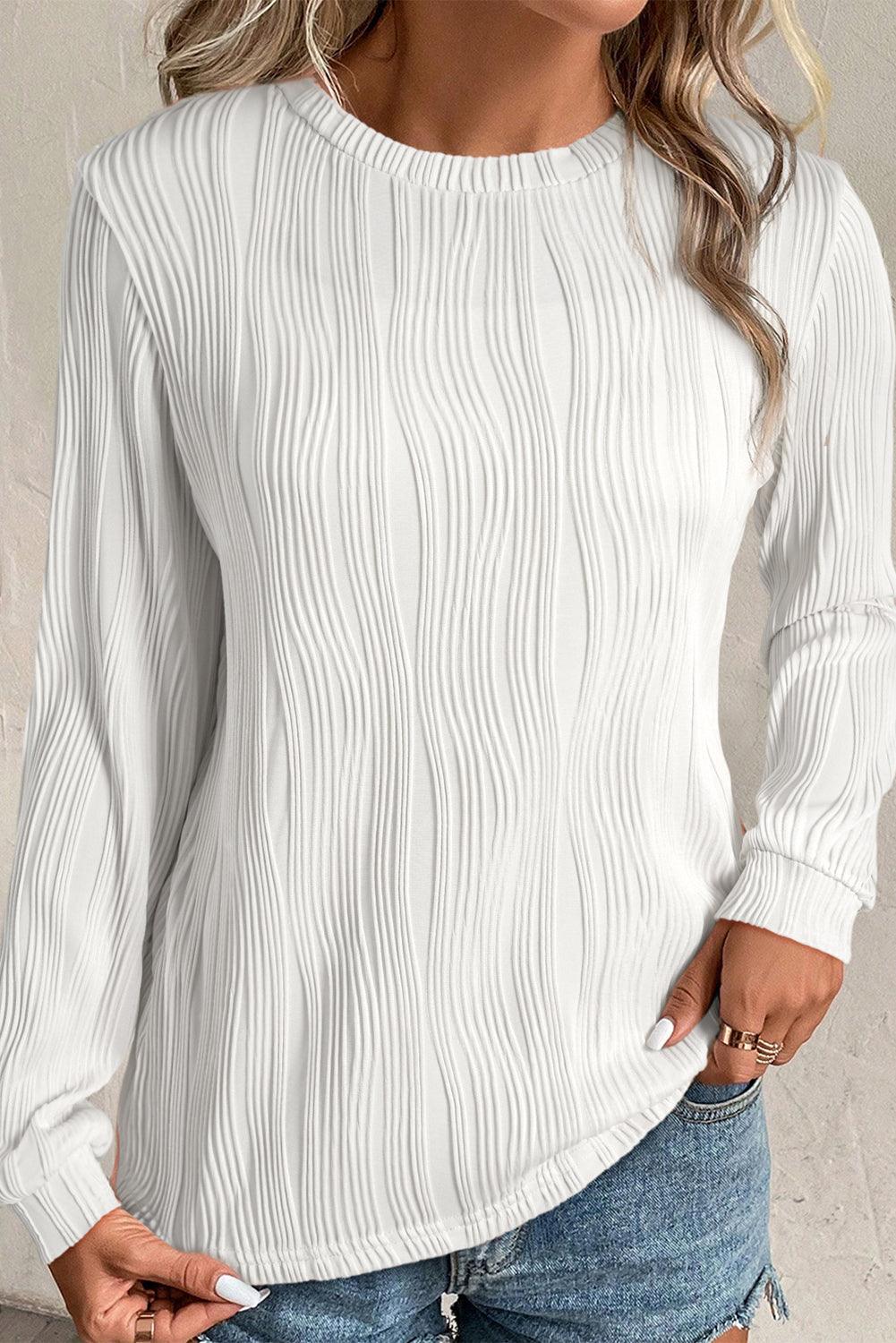 Apricot Wavy Textured Solid Color Drop Shoulder Pullover Top - The Fair Lady Shop