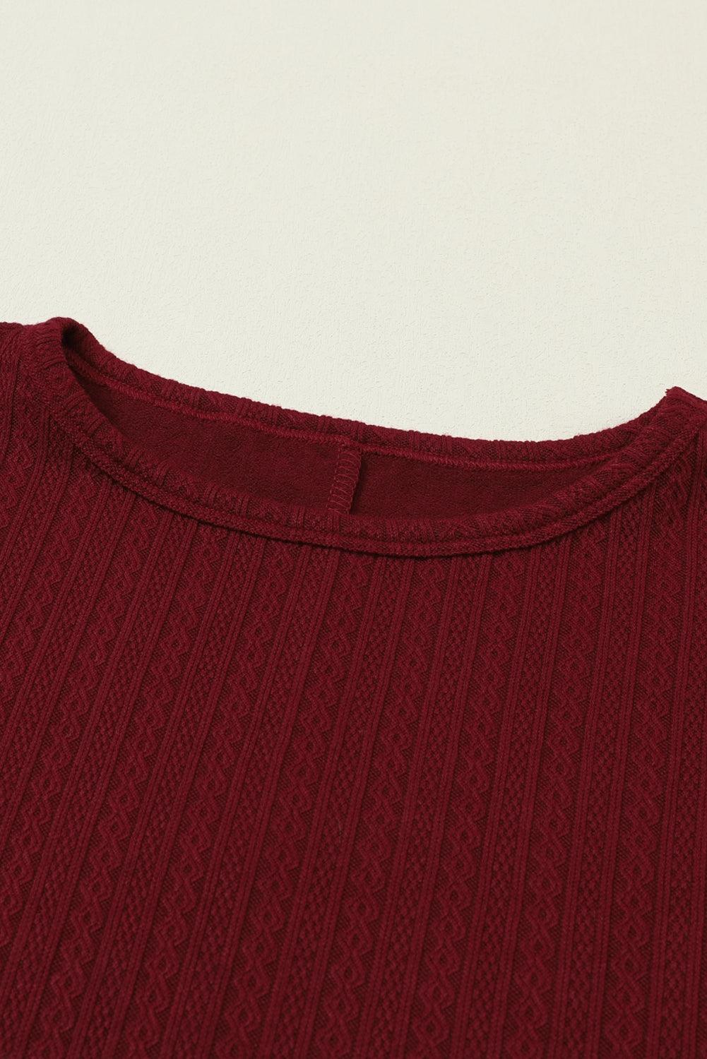 Ruby Solid Color Textured Lantern Sleeve Top - The Fair Lady Shop