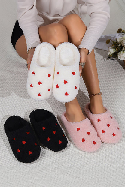 Pink Heart Shape Embroidered Slip On Plush Slippers - The Fair Lady Shop