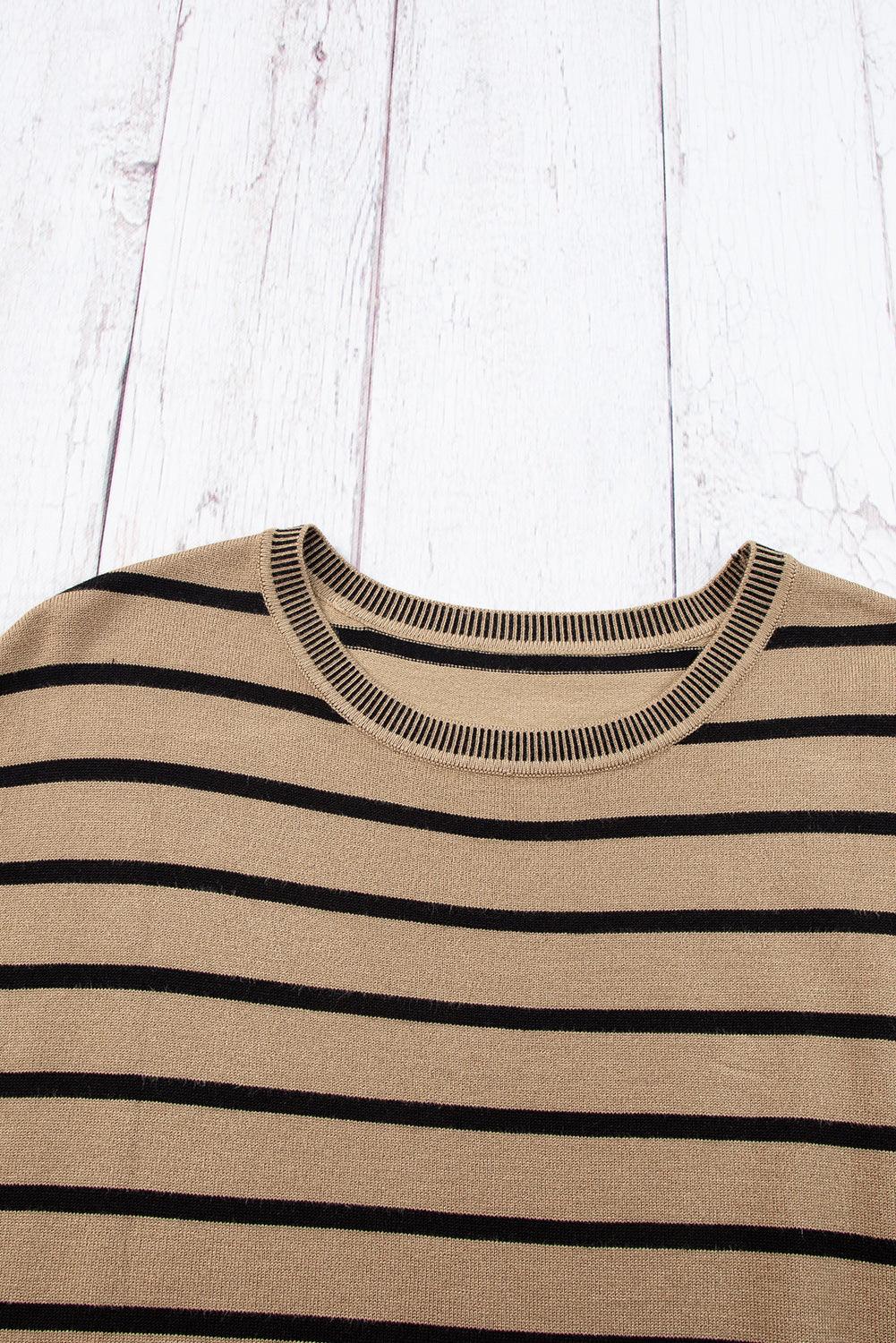 Khaki Stripe Knitted Dolman T Shirt - The Fair Lady Shop