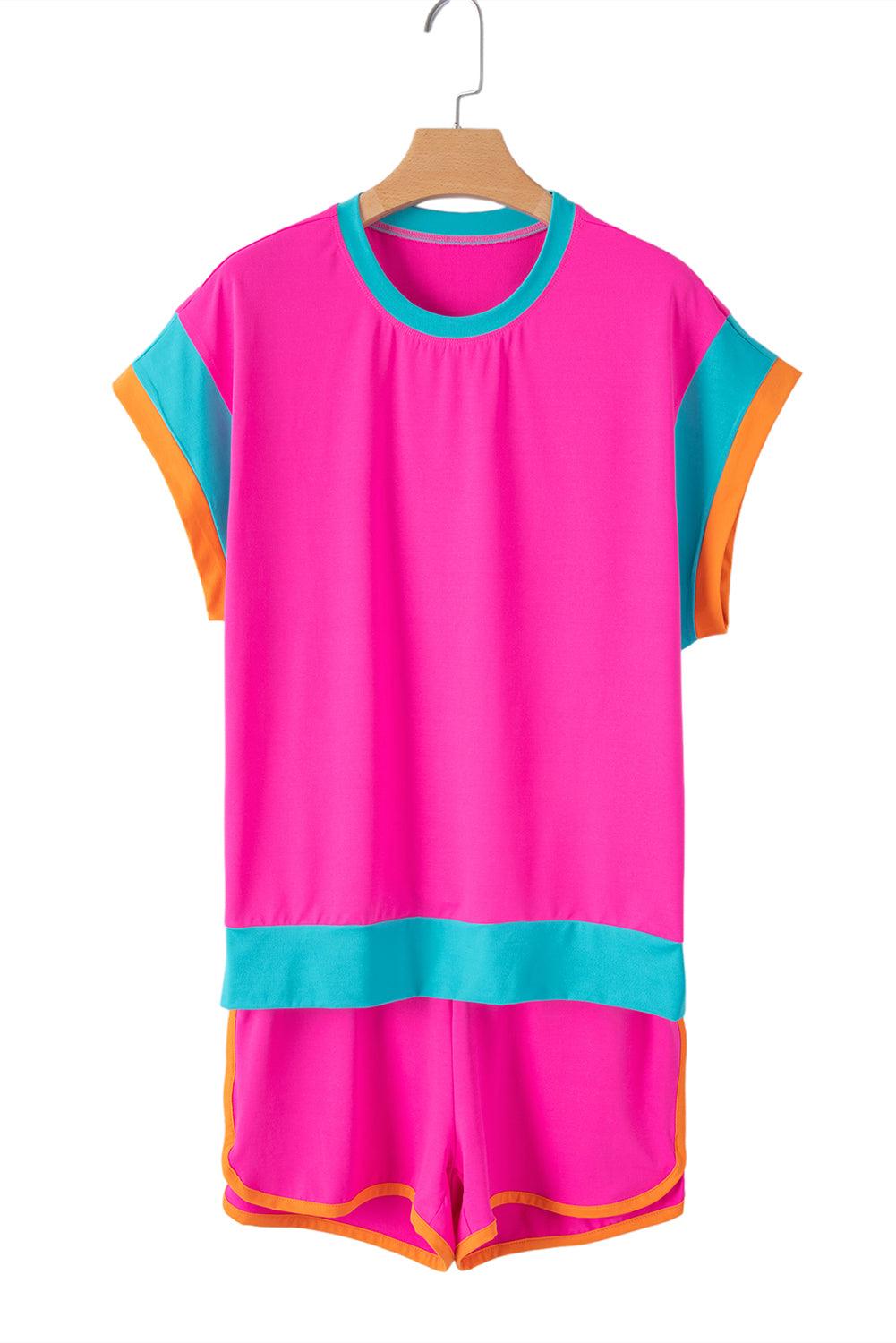 Peach Blossom Color Block Loose Fit Top & Elastic Waist Shorts Set - The Fair Lady Shop
