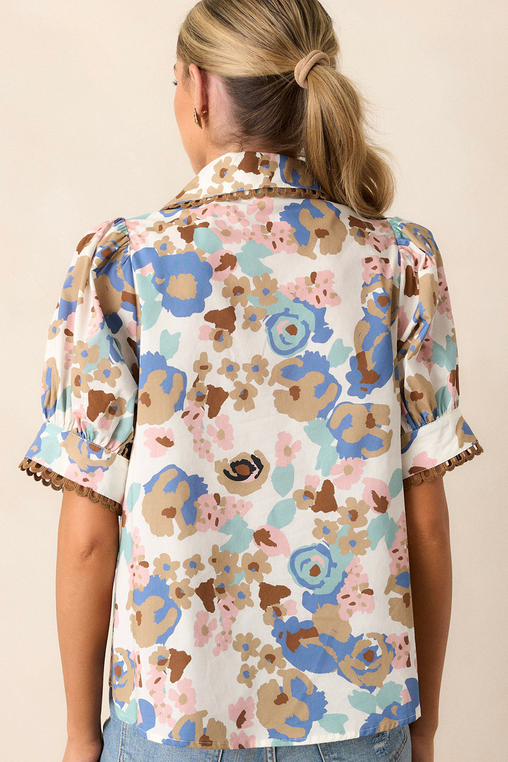 Multicolour Vintage 60s Flower Puff Sleeve Shirt - The Fair Lady Shop