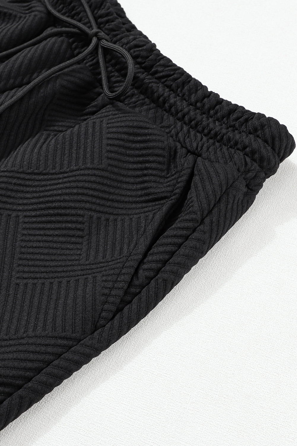 Black Textured Long Sleeve Top & Drawstring Shorts Set - The Fair Lady Shop