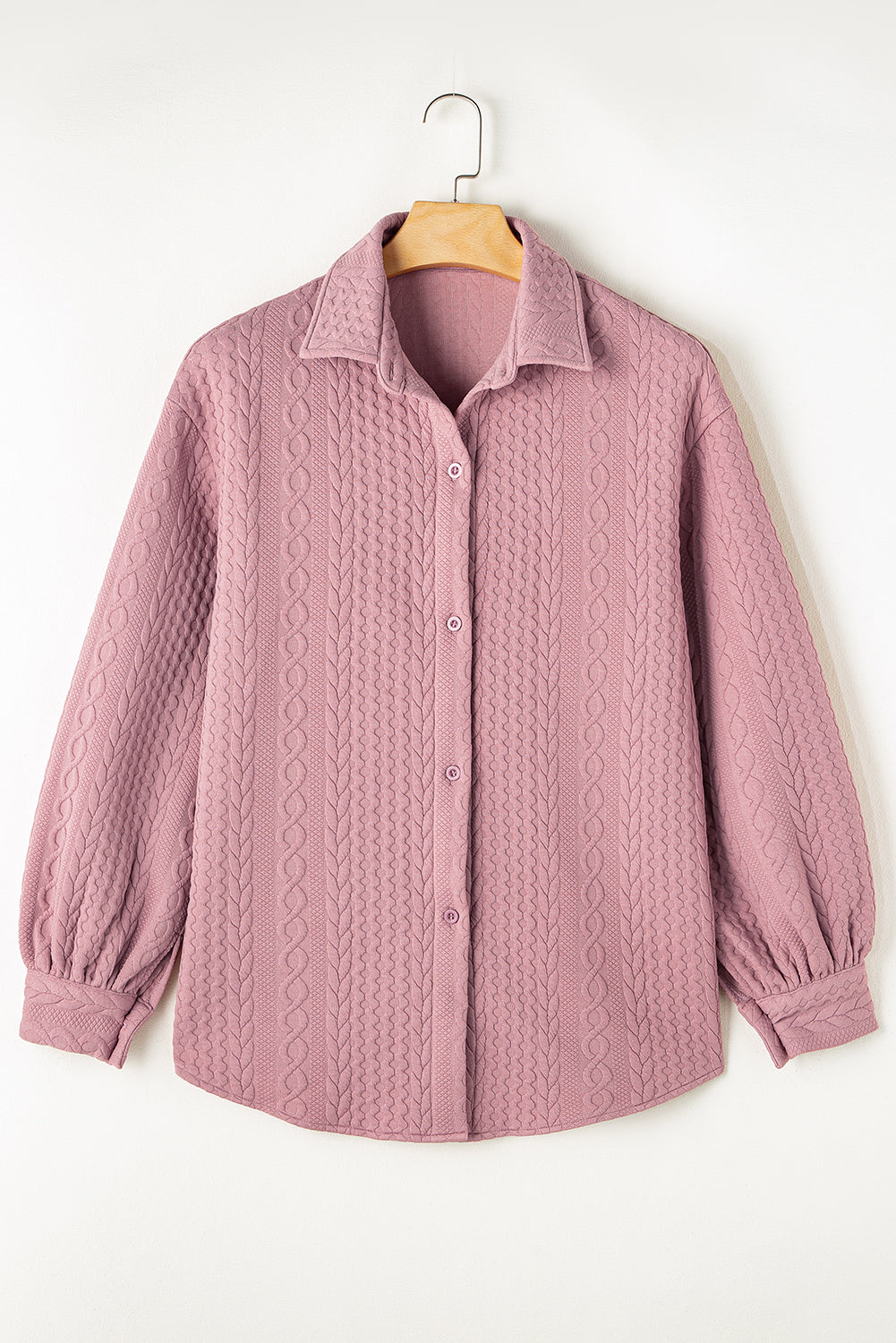 Sepia Rose Cable Texture Puff Sleeve Loose Shacket