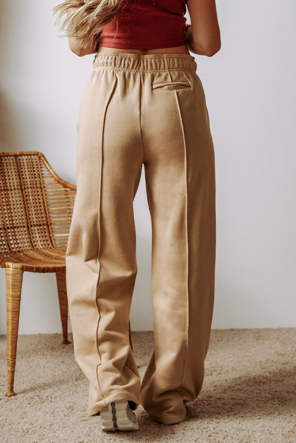 Smoke Gray Exposed Seam Drawstring High Waist Wide Leg Pants - The Fair Lady Shop