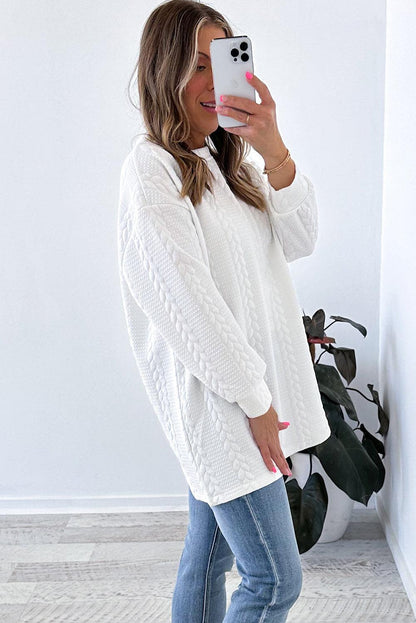 White Textured Loose Plus Size Long Sleeve Top - The Fair Lady Shop