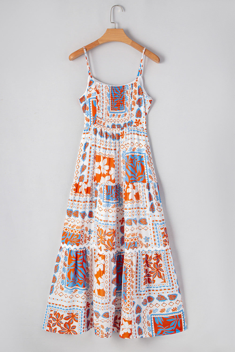 Orange Floral Print Ricrac Trim Spaghetti Straps Maxi Dress - The Fair Lady Shop