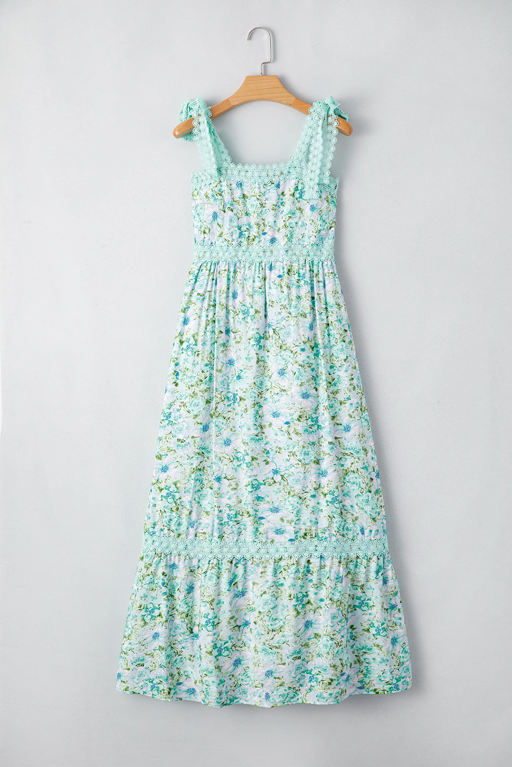 Green Floral Lace Tied Strap Empire Waist Maxi Dress - The Fair Lady Shop