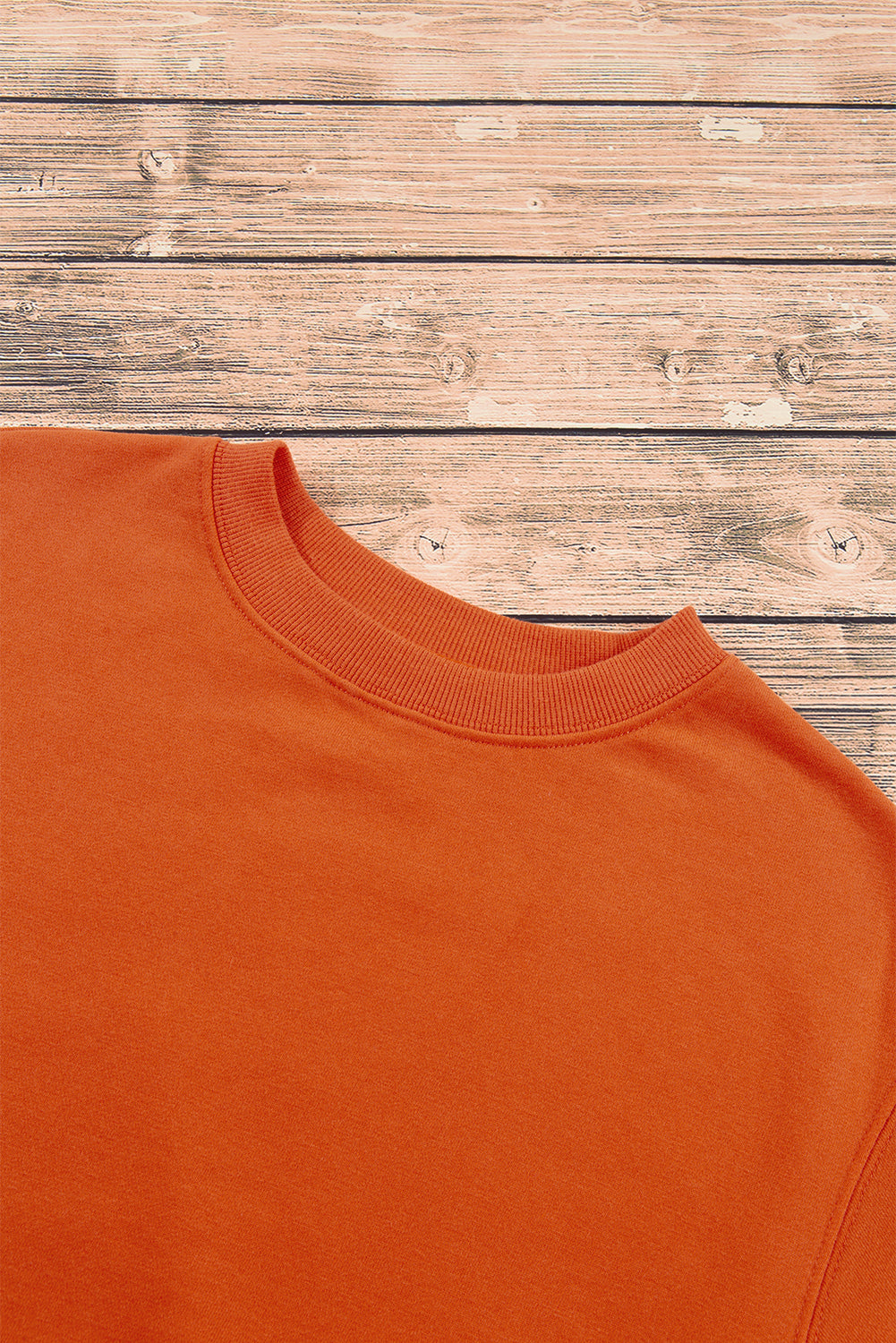 Orange Plain Drop Shoulder Crewneck Pullover Sweatshirt