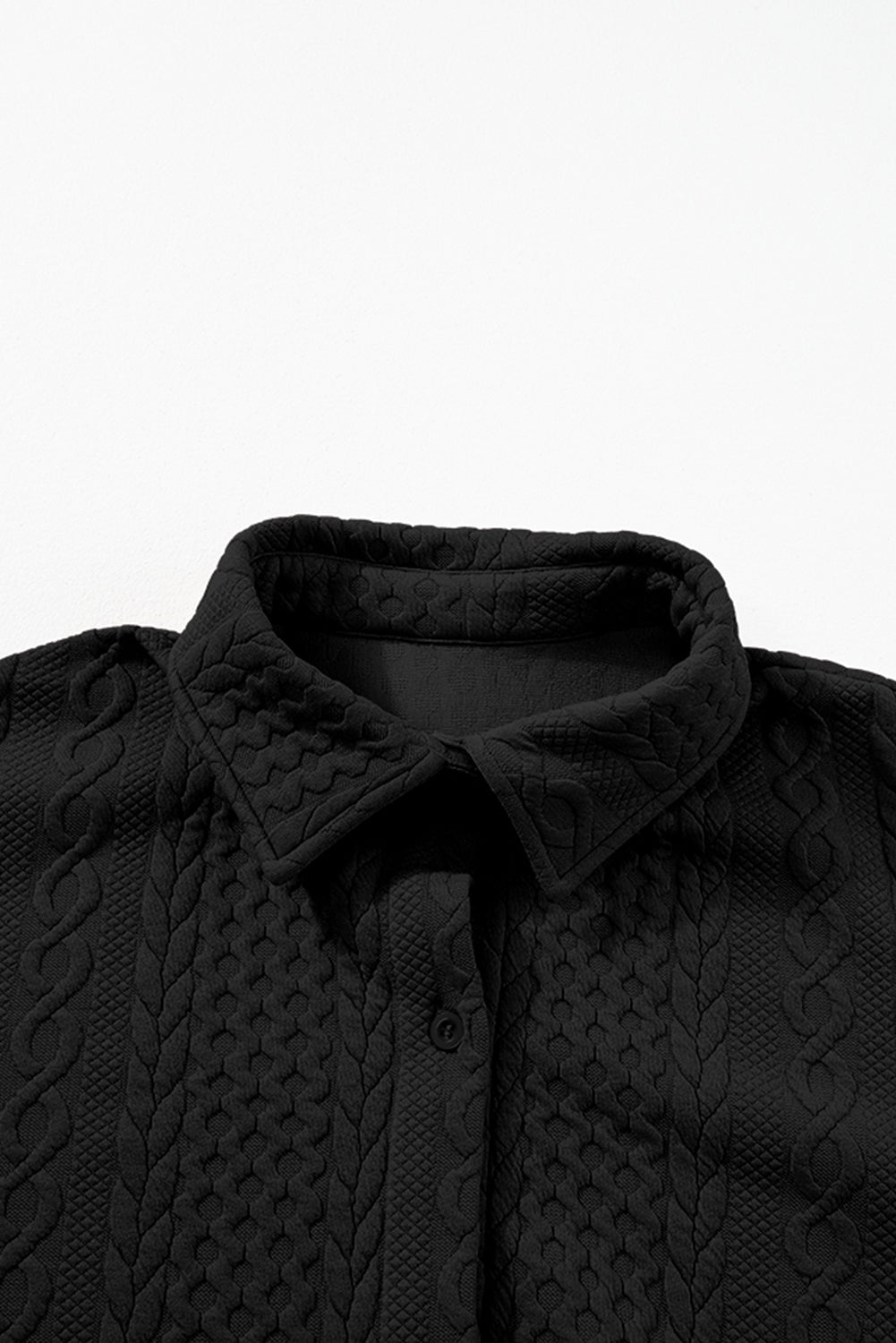 Black Cable Texture Puff Sleeve Loose Shacket