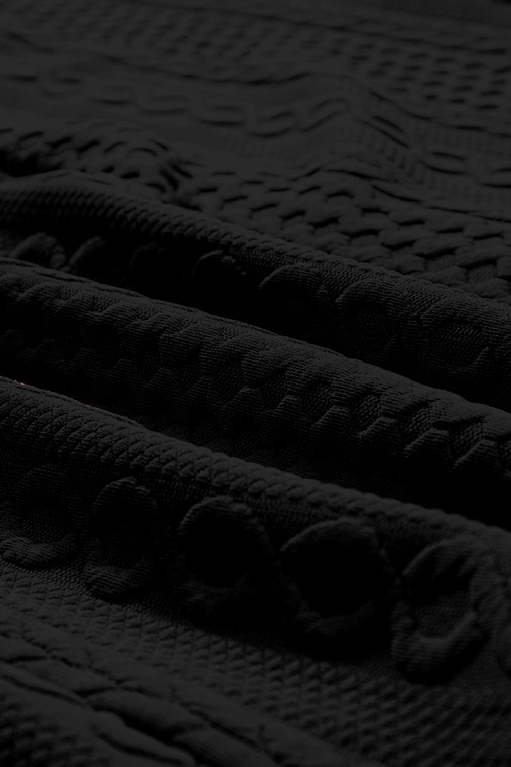 Black Cable Texture Puff Sleeve Loose Shacket