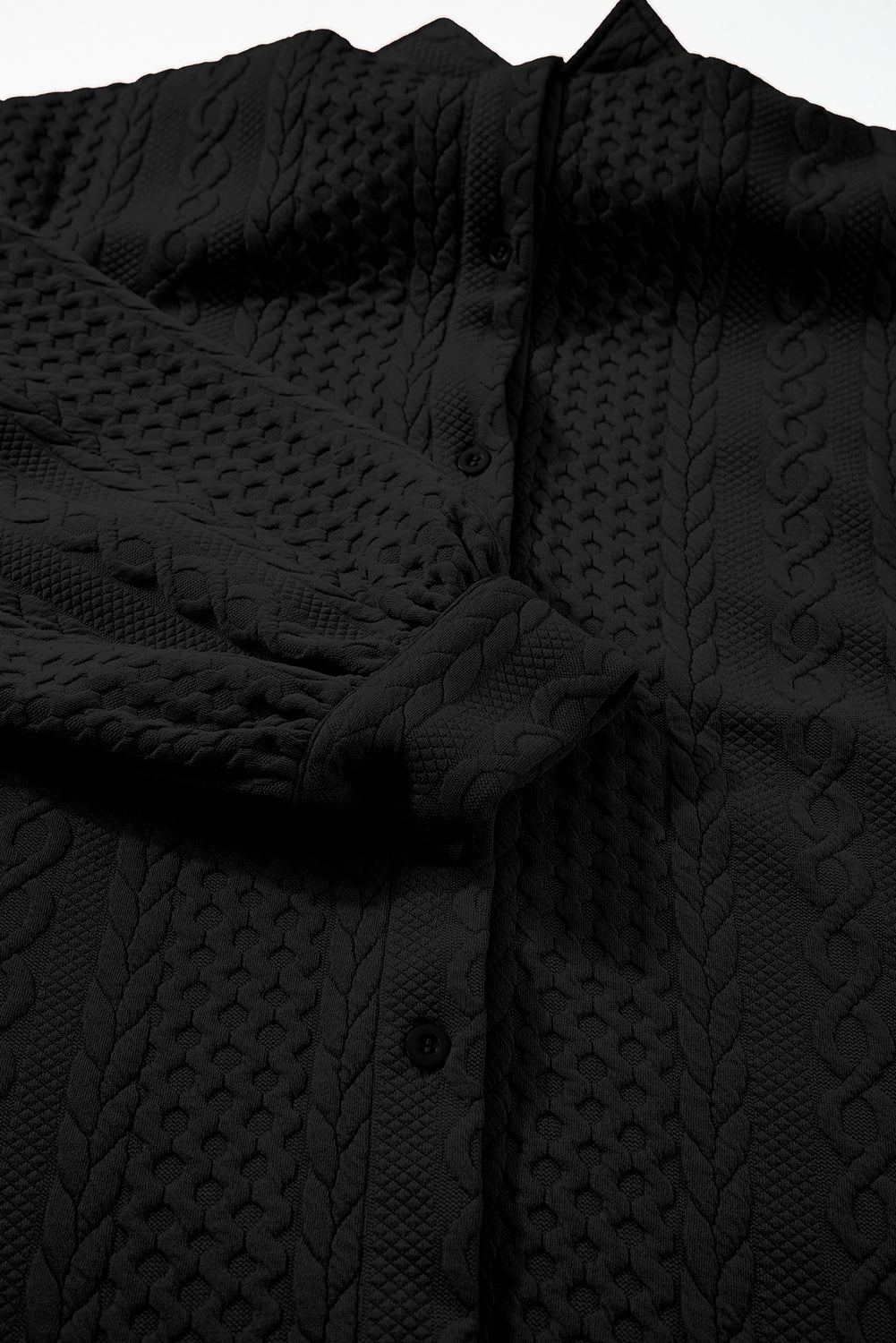 Black Cable Texture Puff Sleeve Loose Shacket