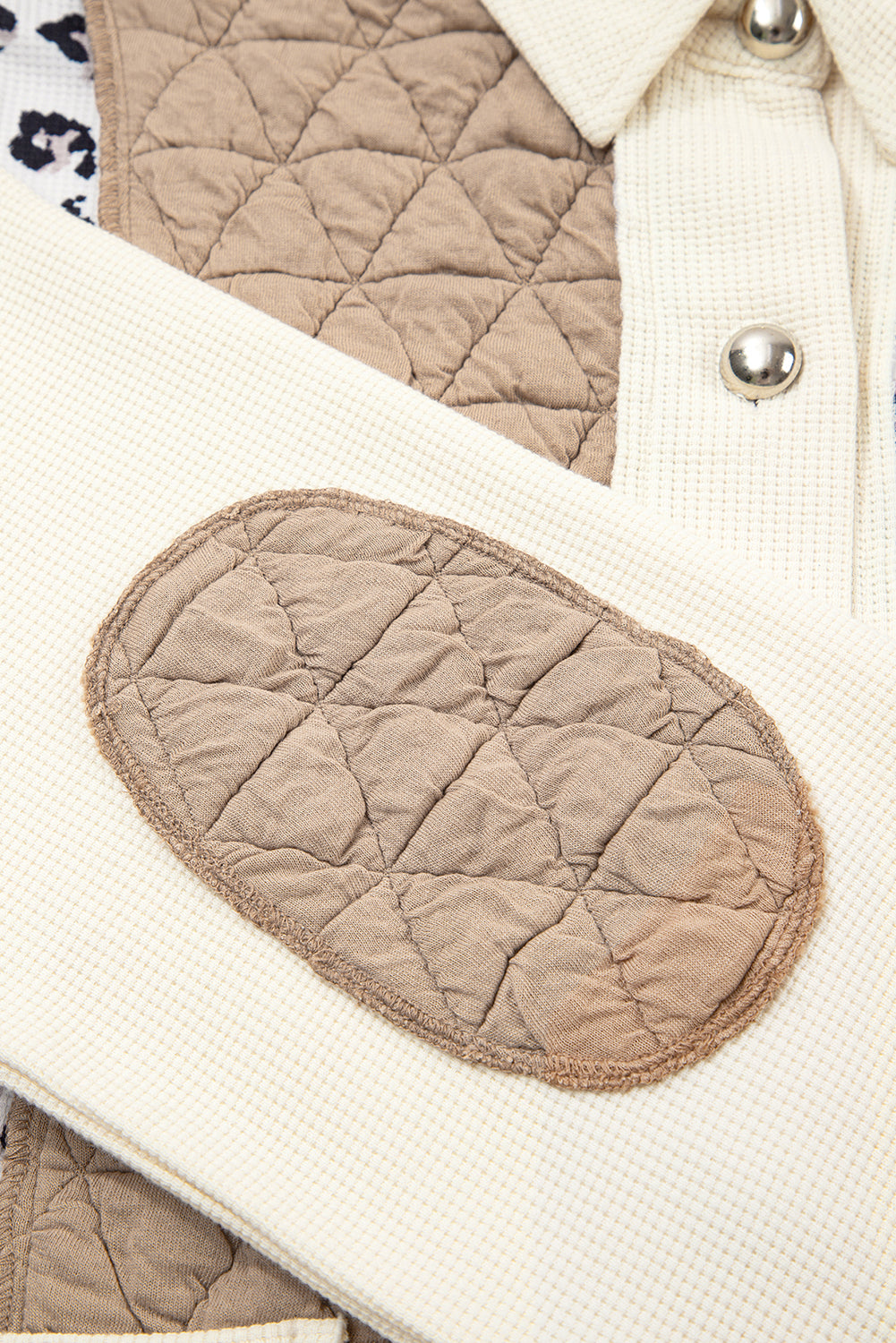 Khaki Leopard Waffle Quilted Patchwork Button Front Jacket