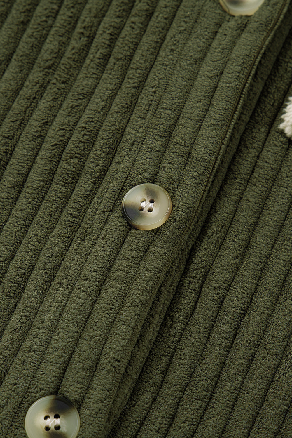 Green Moss Ribbed Fleece Plaid Print Patchwork Button Up Jacket