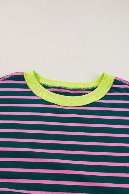 Pink Stripe Colorblock Drop Sleeve Oversized T Shirt - The Fair Lady Shop