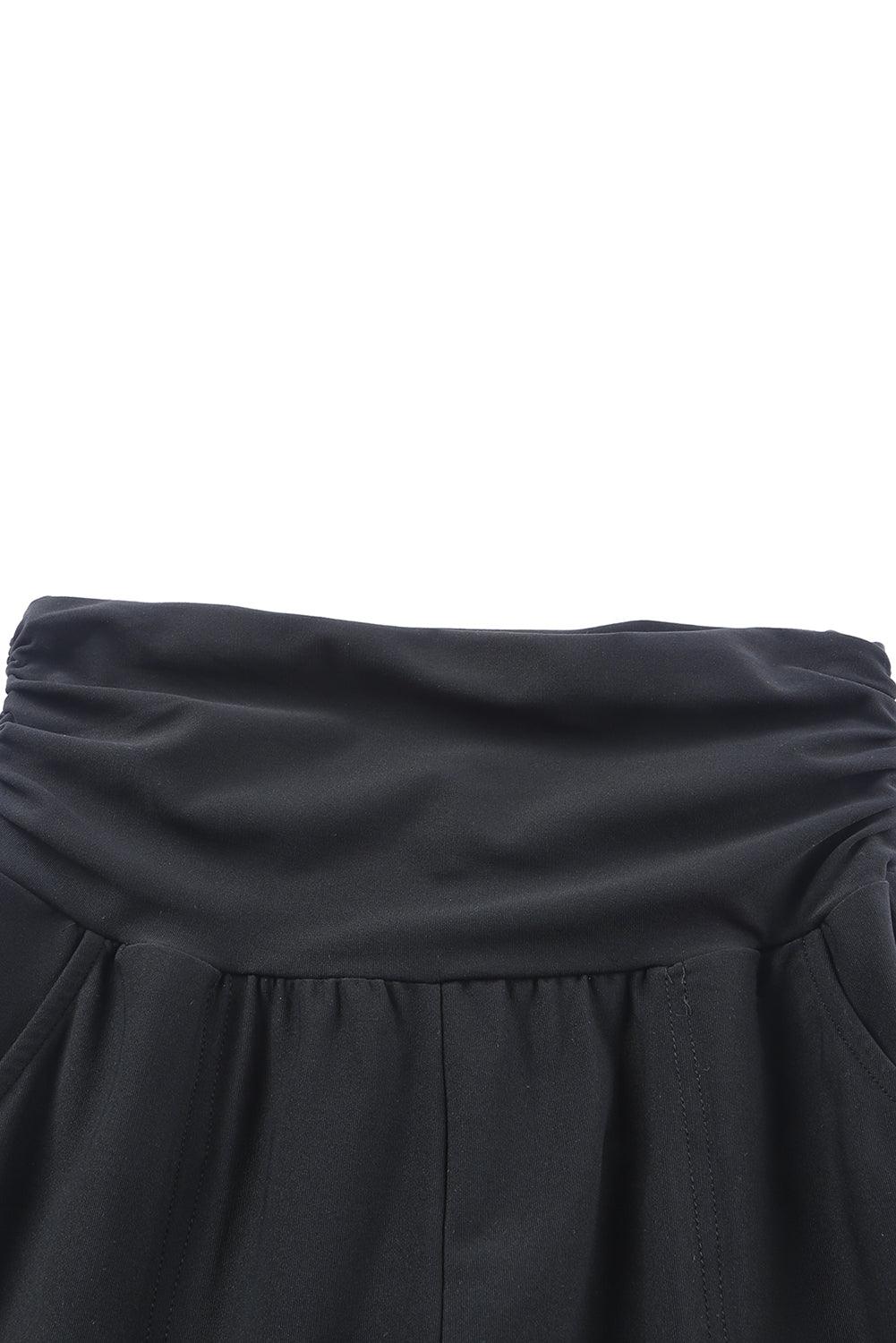 Black Pleated Casual Pocket High Waisted Leggings - The Fair Lady Shop