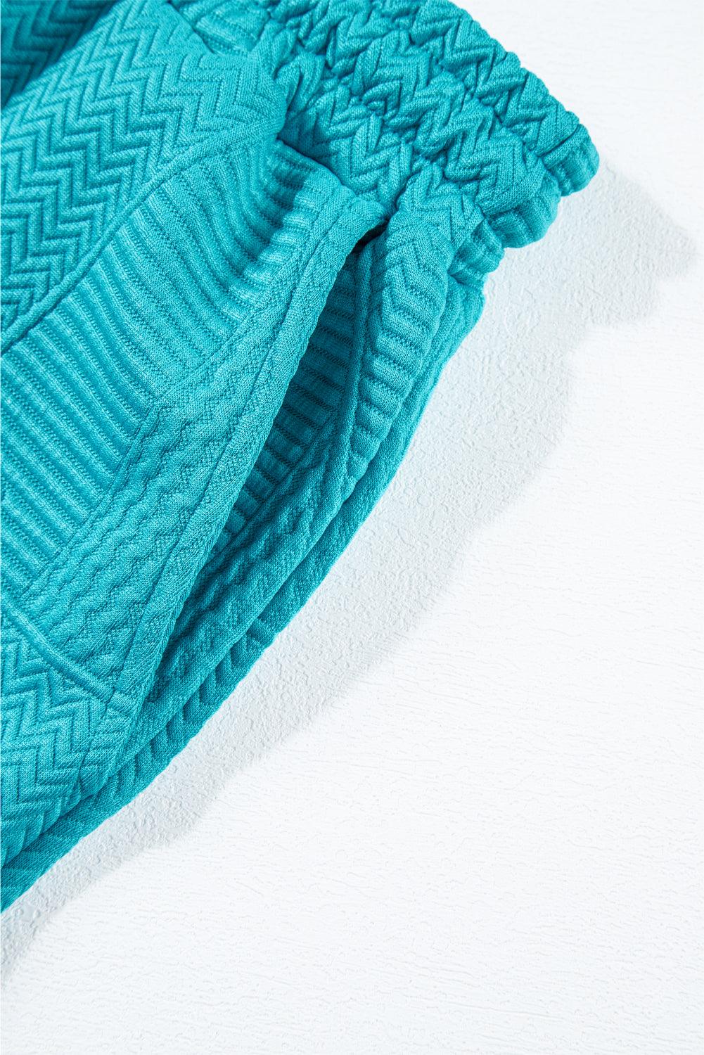 Dark Green Textured Ruffle Split Top and Drawstring Shorts Set - The Fair Lady Shop