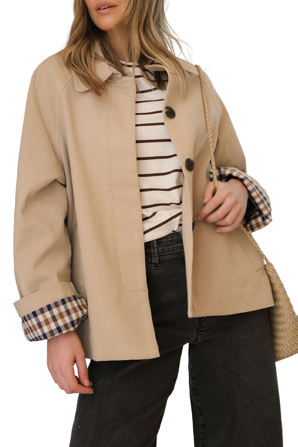 Parchment Plaid Lined Collar Trench