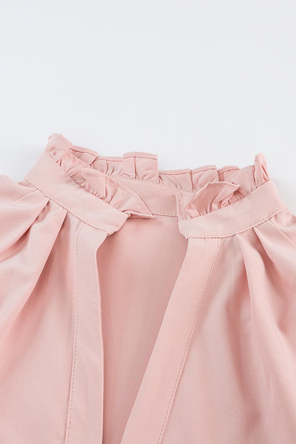 Pink Casual Stand V Neck Short Frill Dress - The Fair Lady Shop
