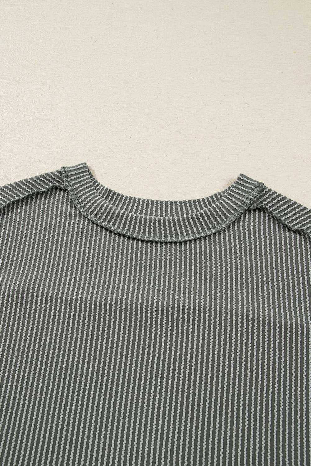 Green Bay Twisted Rib Exposed Seam Detail Long Sleeve Loose Top