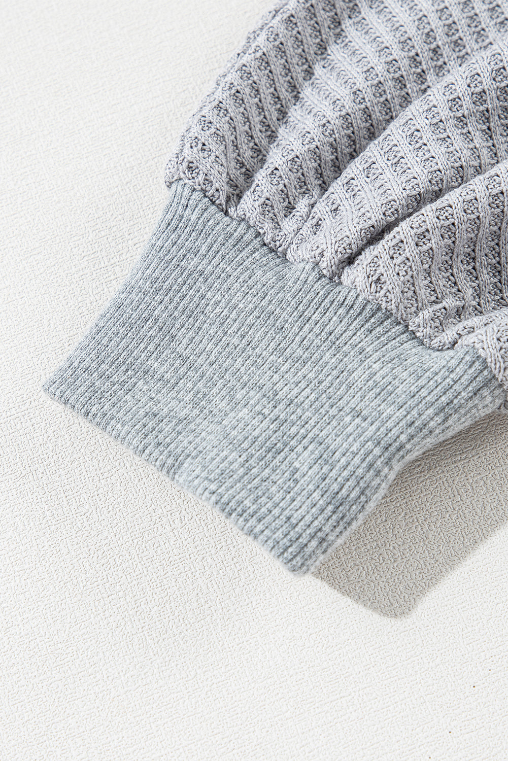 Light Grey Waffle Patchwork Long Sleeve Pullover Top - The Fair Lady Shop