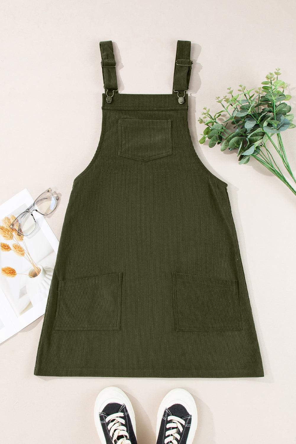Cinnamon Corduroy Front Pockets Overall Dress - The Fair Lady Shop