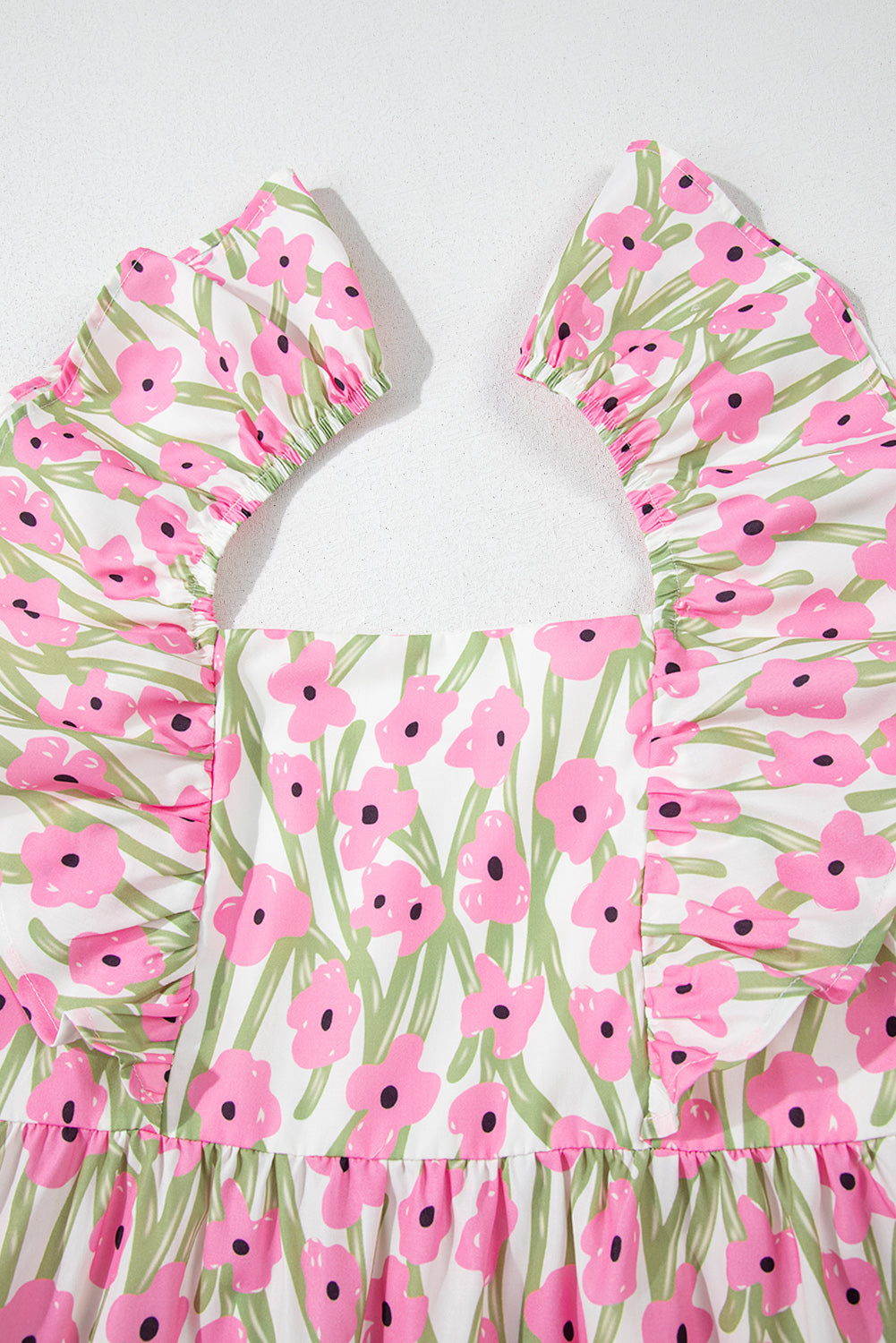 Pink Floral Print Square Neck Ruffled Strap Maxi Dress - The Fair Lady Shop