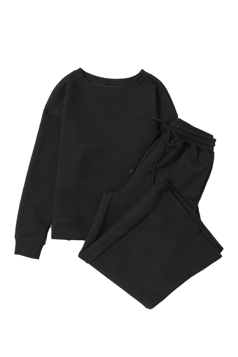 Dark Brown Textured Loose Slouchy Long Sleeve Top and Pants Set - The Fair Lady Shop