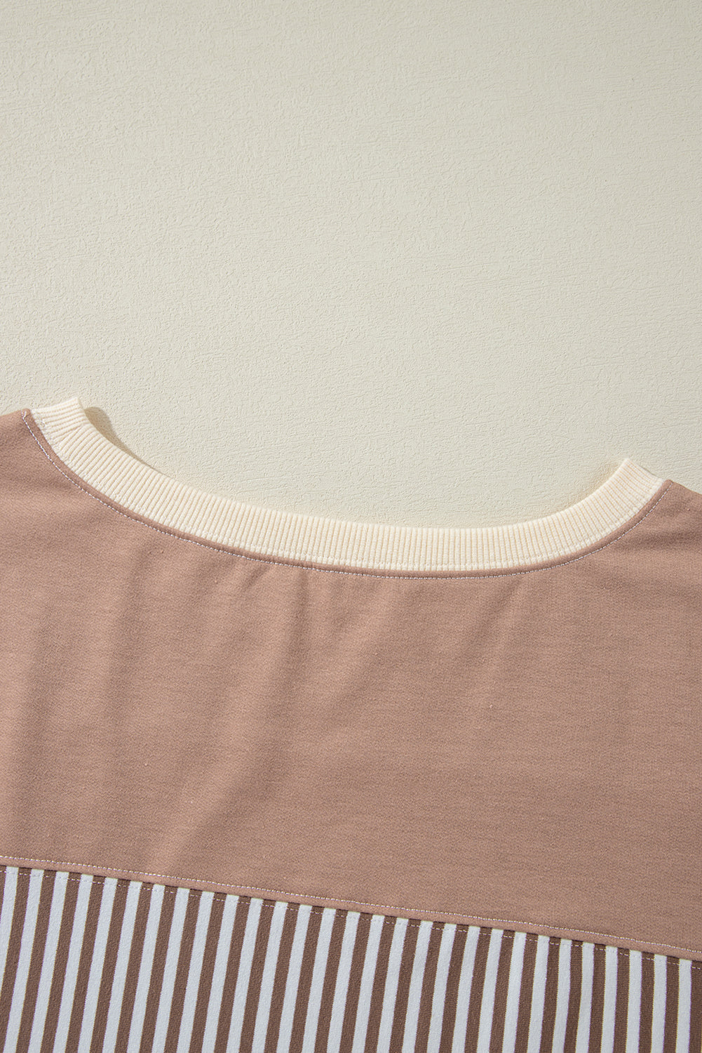 Khaki Stripe Patchwork Bracelet Sleeve Plus Size T Shirt - The Fair Lady Shop