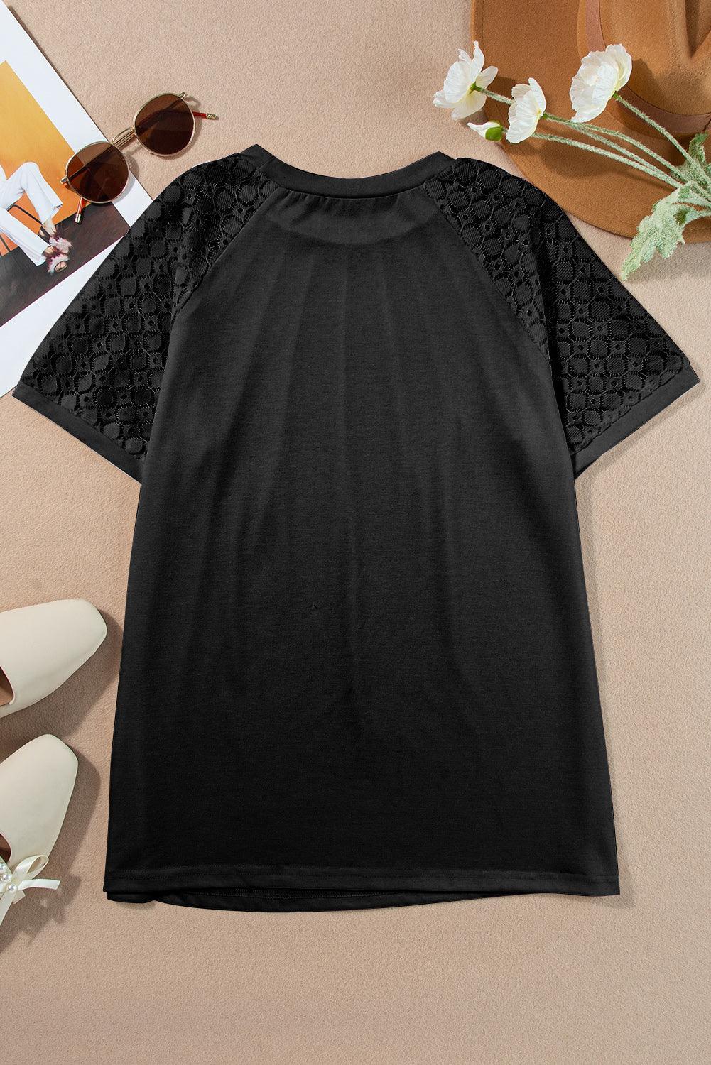 Pale Khaki Seamed Detail Contrast Lace Raglan Sleeve Tee - The Fair Lady Shop