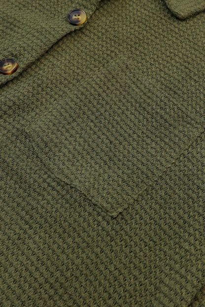 Khaki Waffle Knit Pocket Button Front Shacket - The Fair Lady Shop