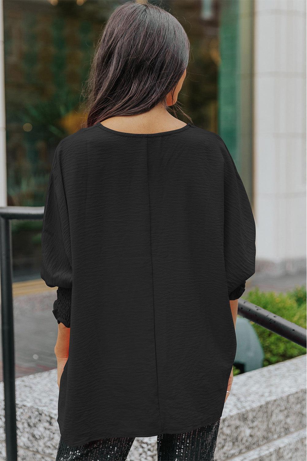 White Plain & Casual Shirred Cuffs Half Sleeve Top - The Fair Lady Shop