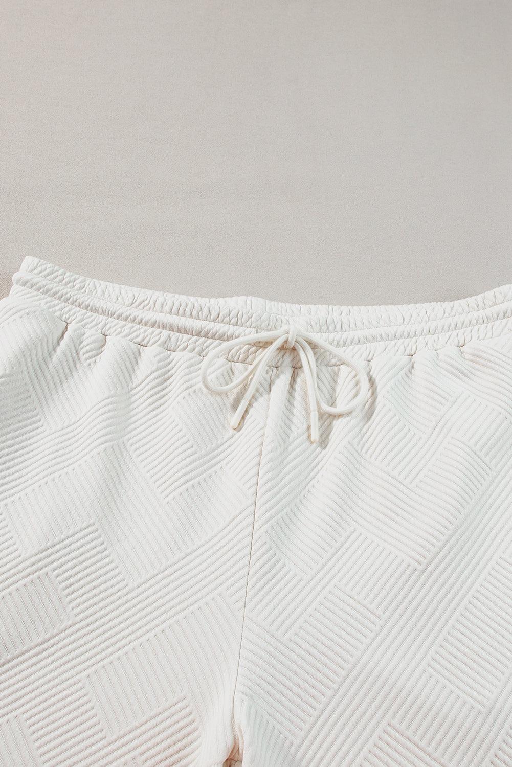 Beige Plus Size Textured Collared Top and Drawstring Pants Set - The Fair Lady Shop