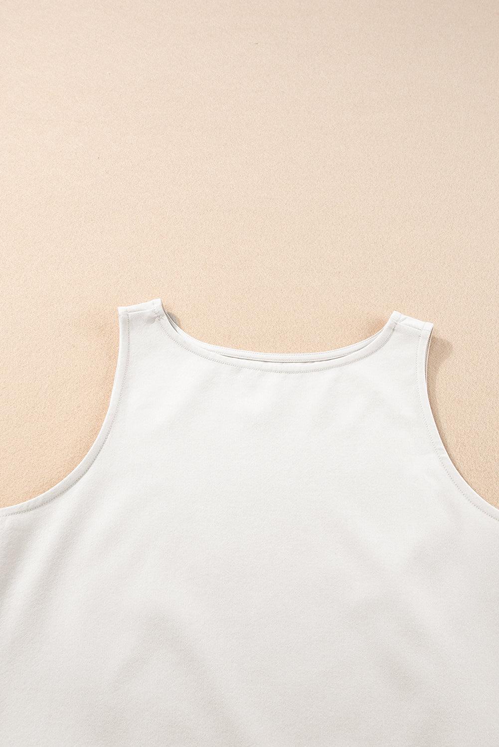 White Ricrac Applique Sleeveless Top and Pocketed Shorts Set - The Fair Lady Shop