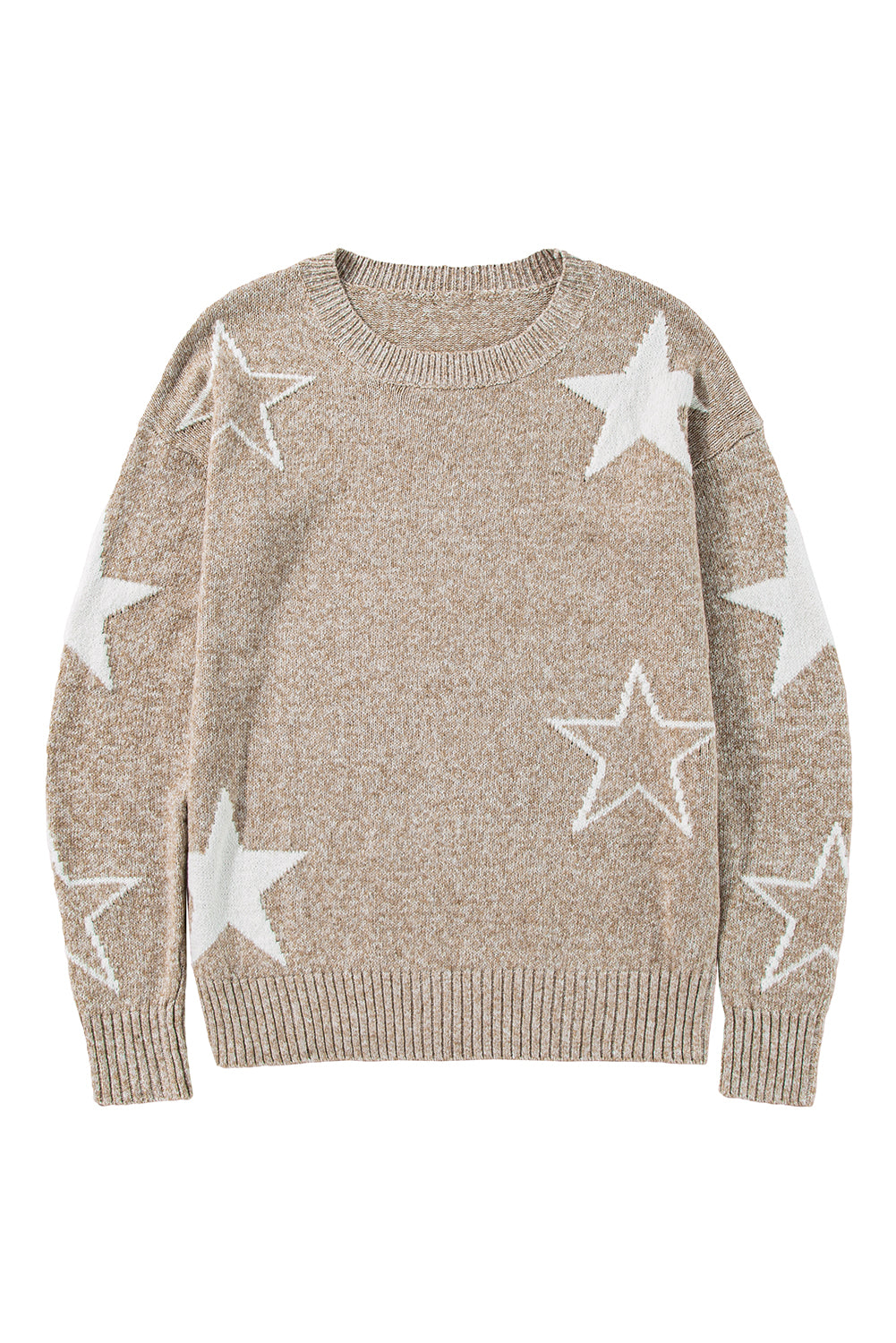 Khaki Star Pattern Drop Shoulder Knit Sweater - The Fair Lady Shop