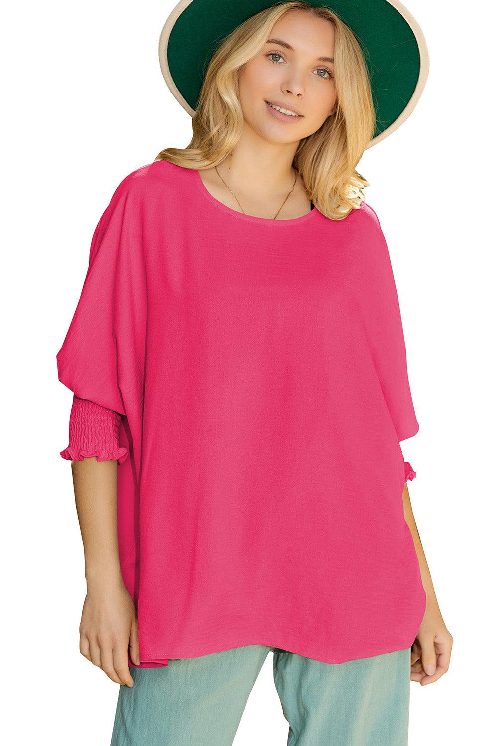 White Plain & Casual Shirred Cuffs Half Sleeve Top - The Fair Lady Shop
