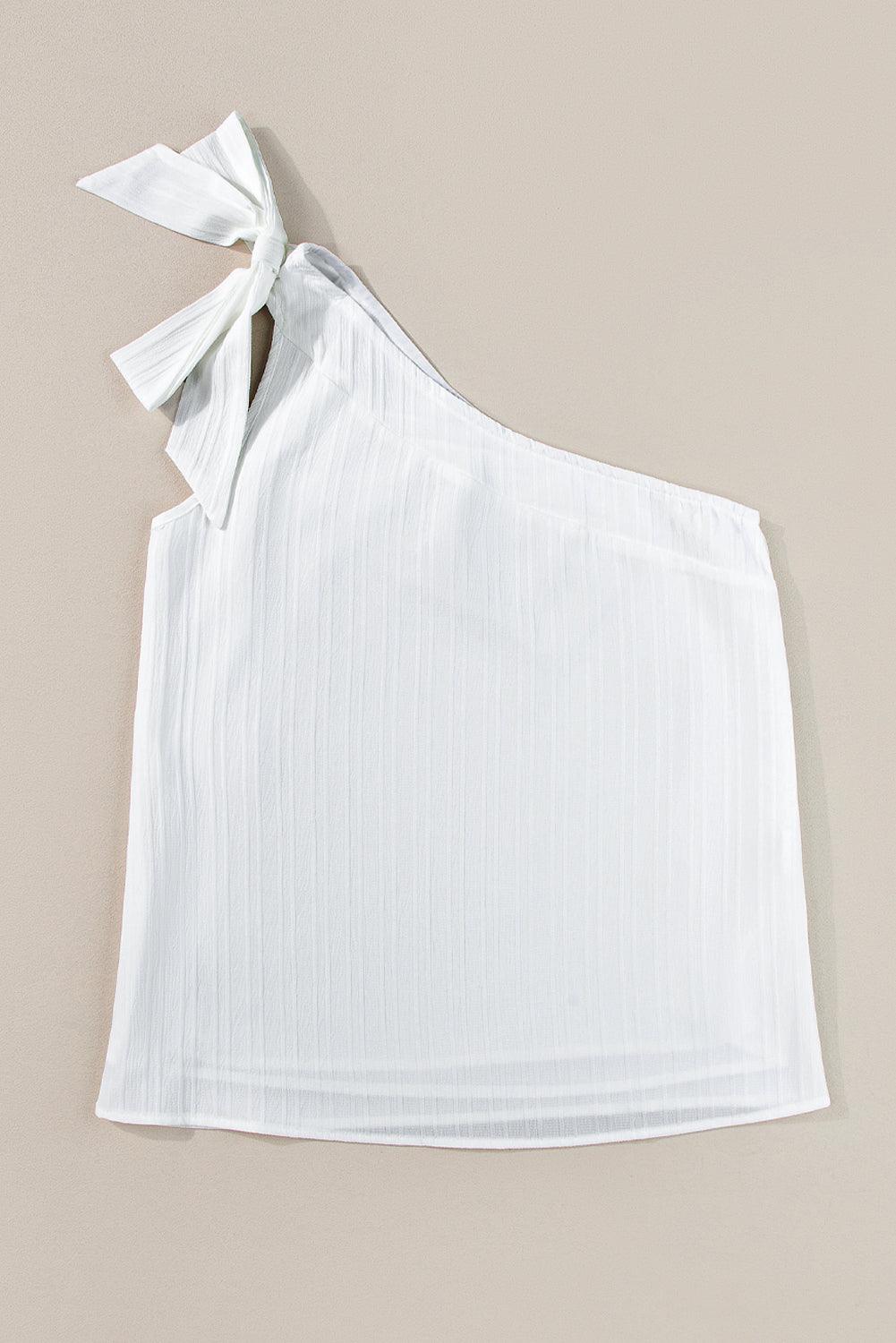 White Solid Color Asymmetrical Knot Textured Sleeveless Shirt - The Fair Lady Shop