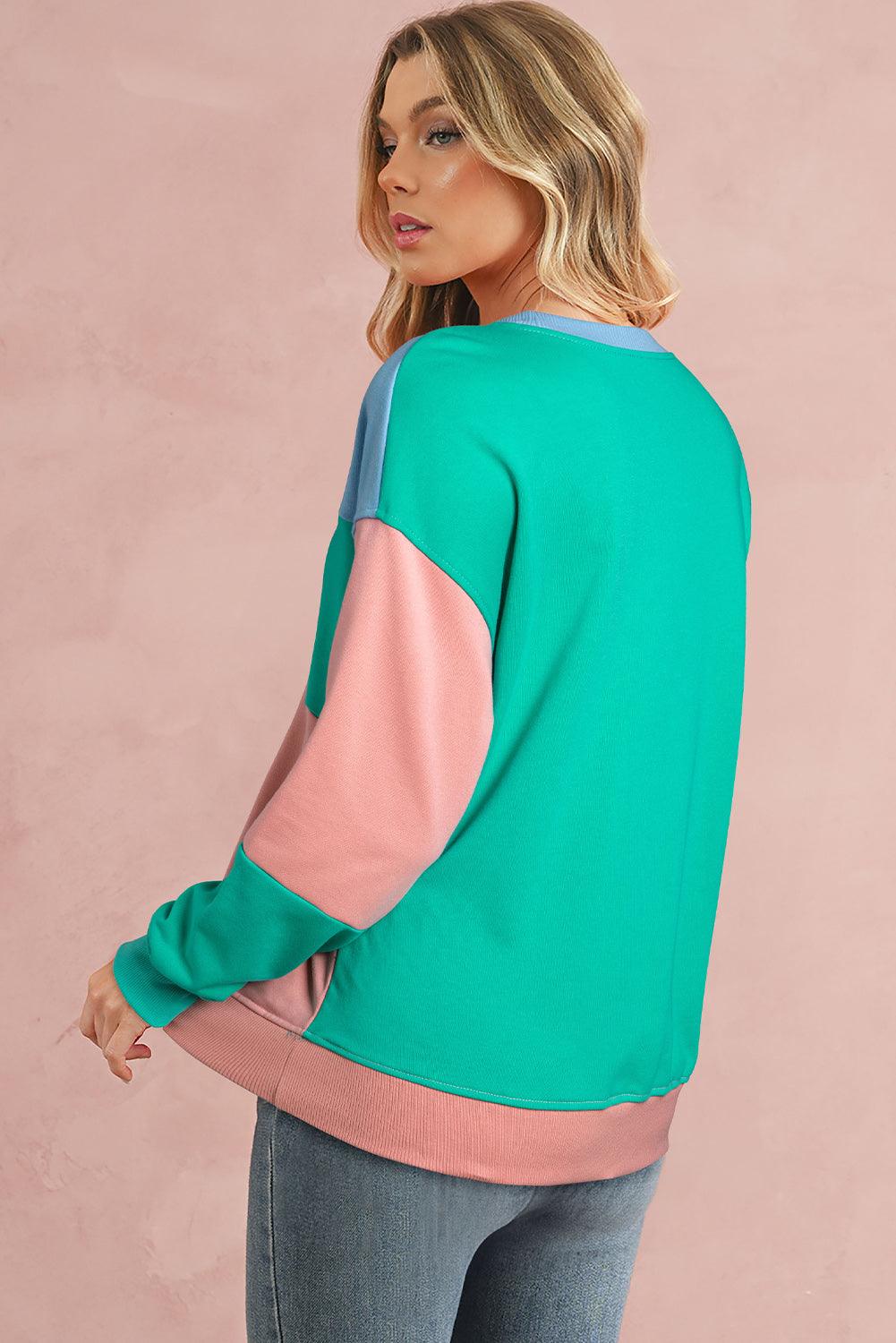 Meadow Mauve Colorblock Patchwork Drop Shoulder Sweatshirt - The Fair Lady Shop