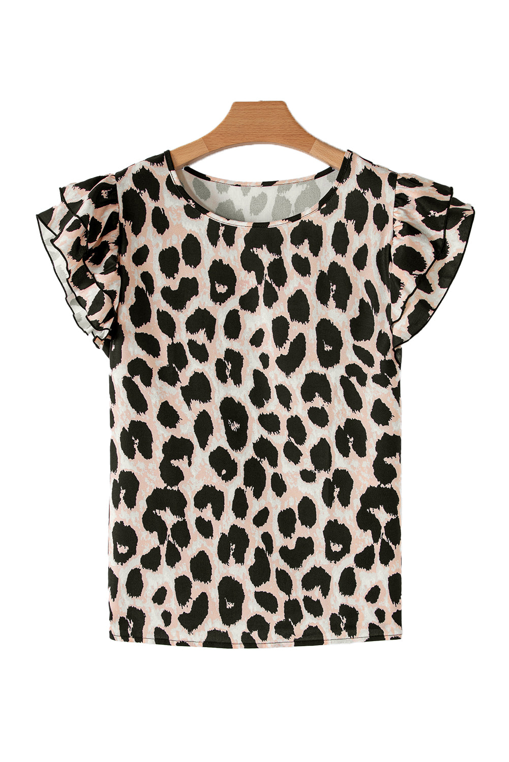Khaki Leopard Print Layered Ruffle Sleeve Blouse - The Fair Lady Shop