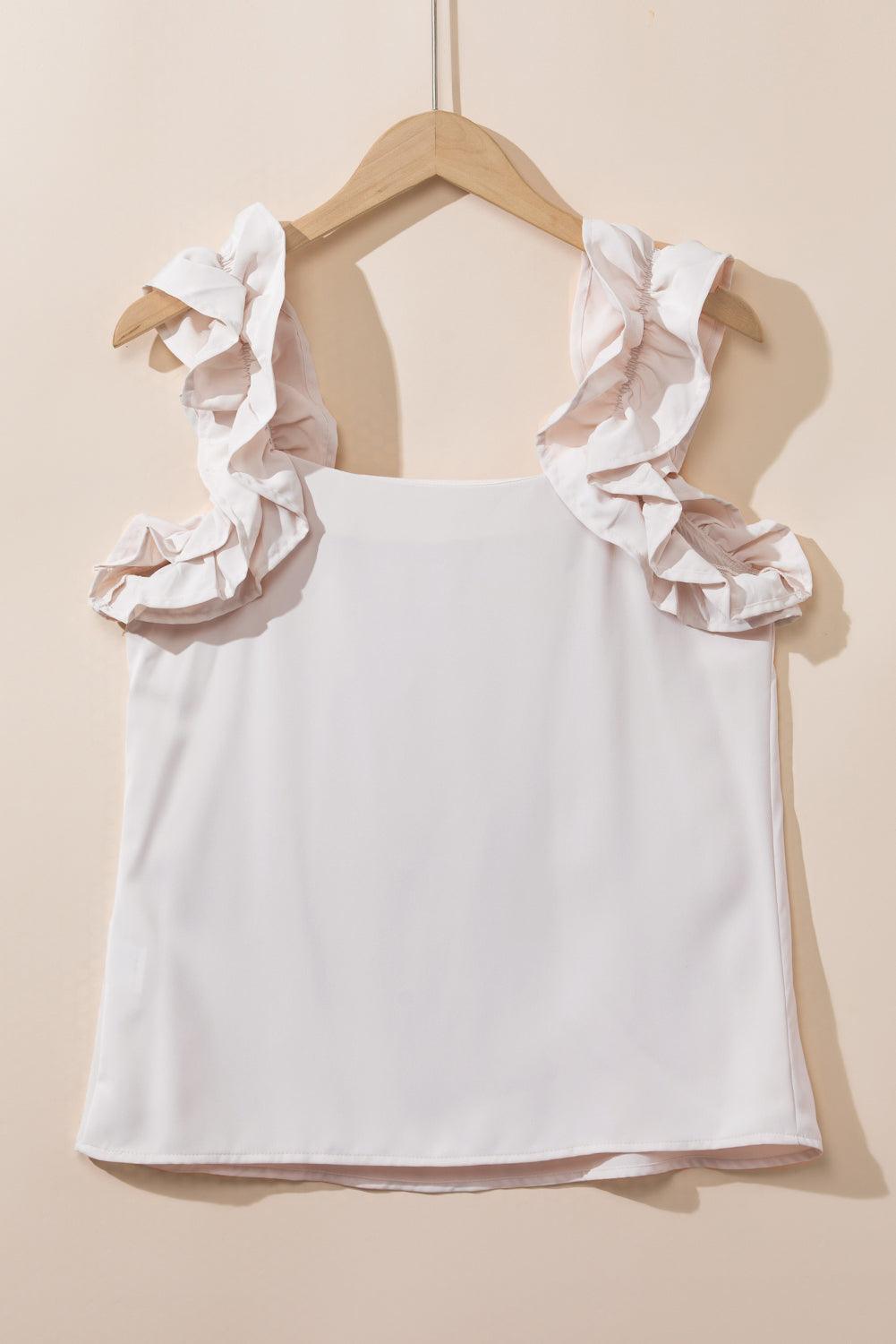 Oatmeal Solid Ruffle Trim Sleeveless Blouse - The Fair Lady Shop