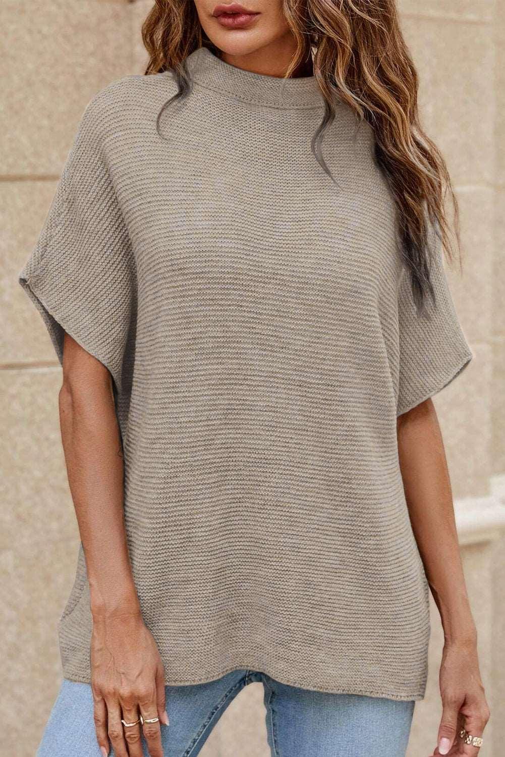 Apricot Mock Neck Short Batwing Sleeve Sweater - The Fair Lady Shop