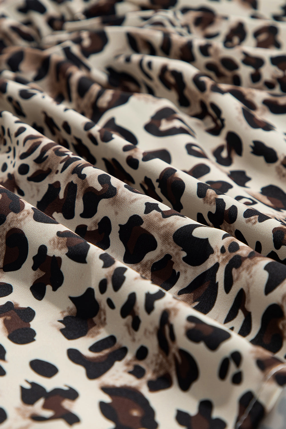 Khaki Leopard Print 3/4 Sleeve Lace-up Ruffle Plus Size Blouse - The Fair Lady Shop