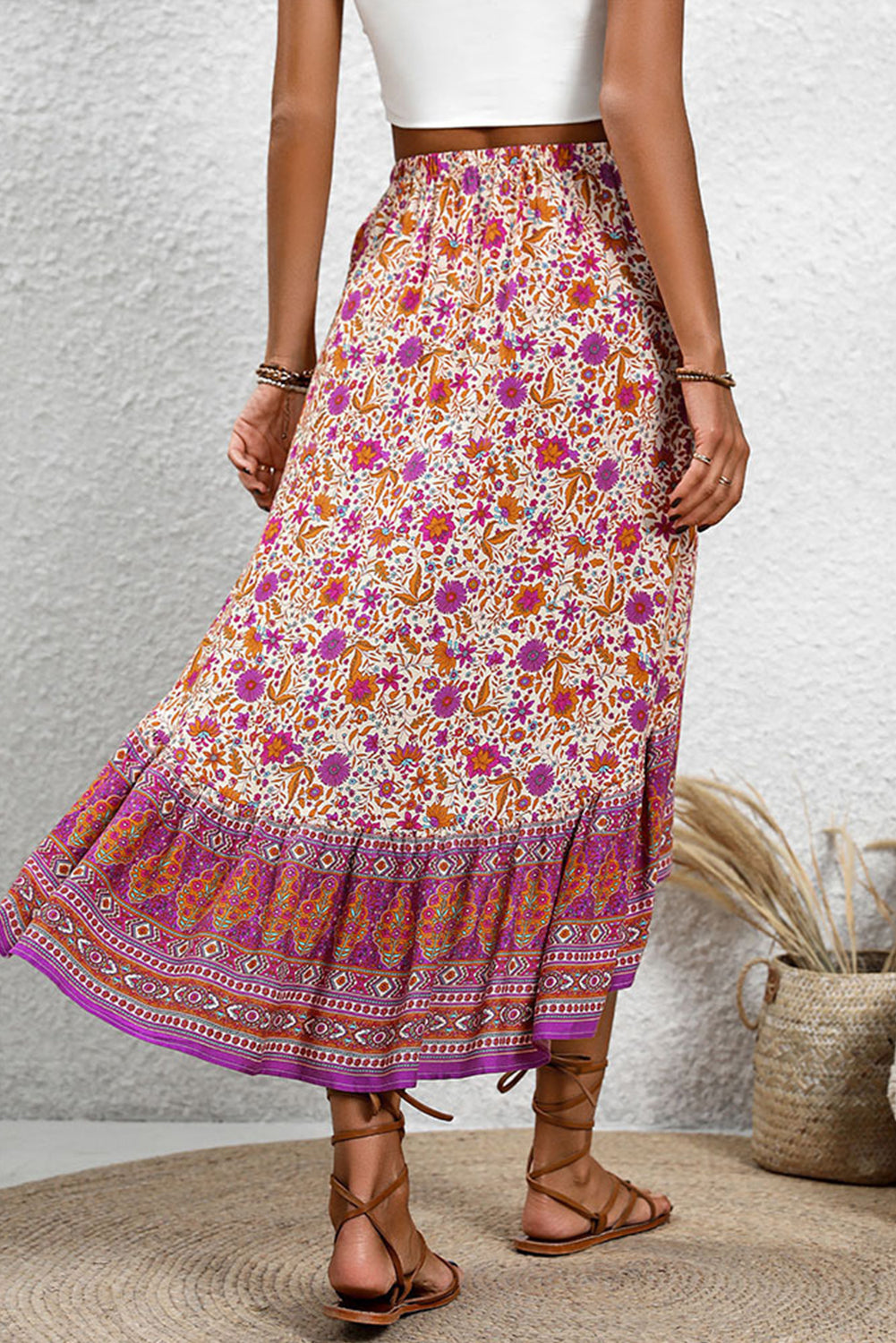 Purple Boho Floral Print Skirt - The Fair Lady Shop