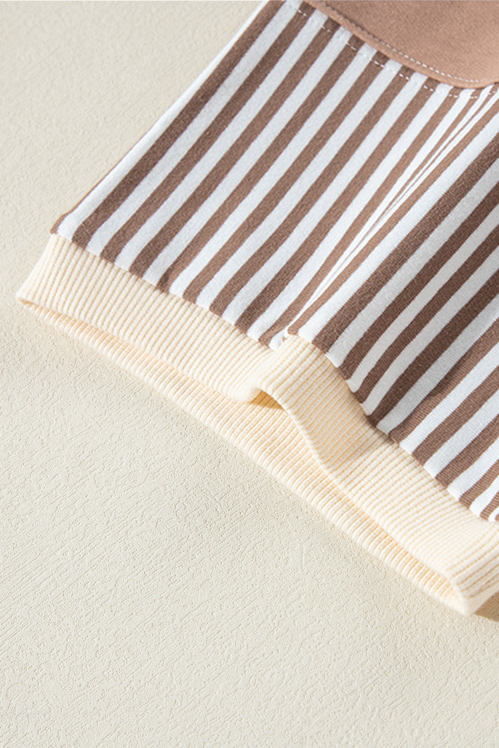 Khaki Stripe Patchwork Bracelet Sleeve Plus Size T Shirt - The Fair Lady Shop