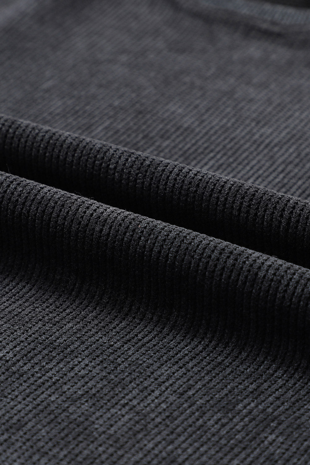 Black Plain Ribbed Round Neck Pullover Sweatshirt