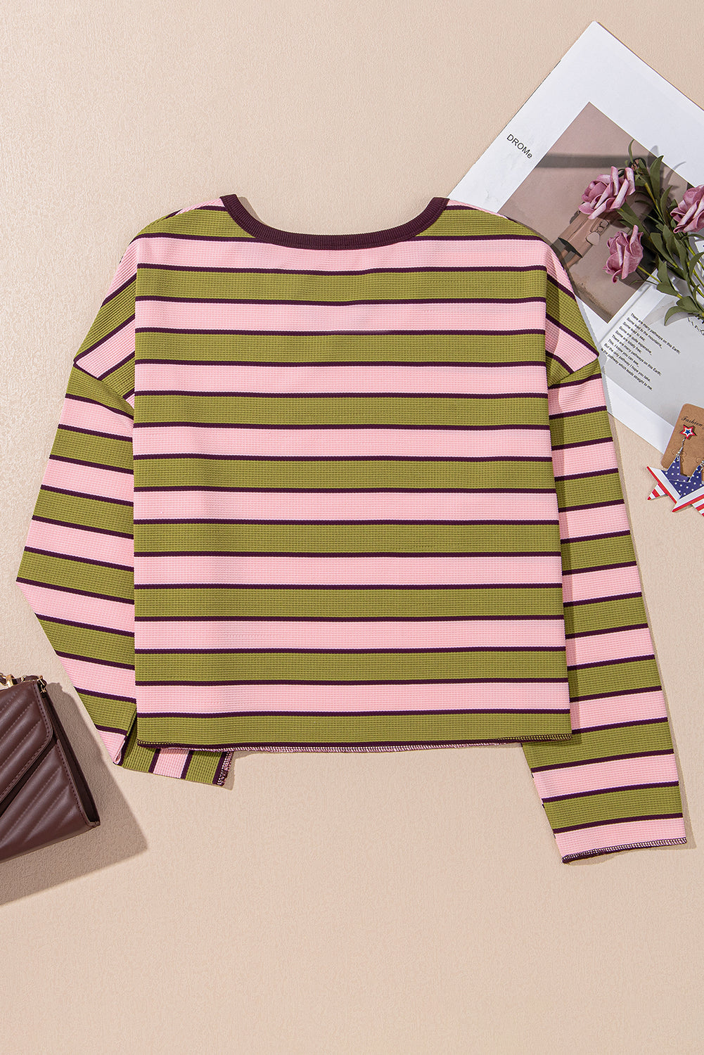 Spinach Green Striped V-Neck Rib-knit Pullover Top - The Fair Lady Shop