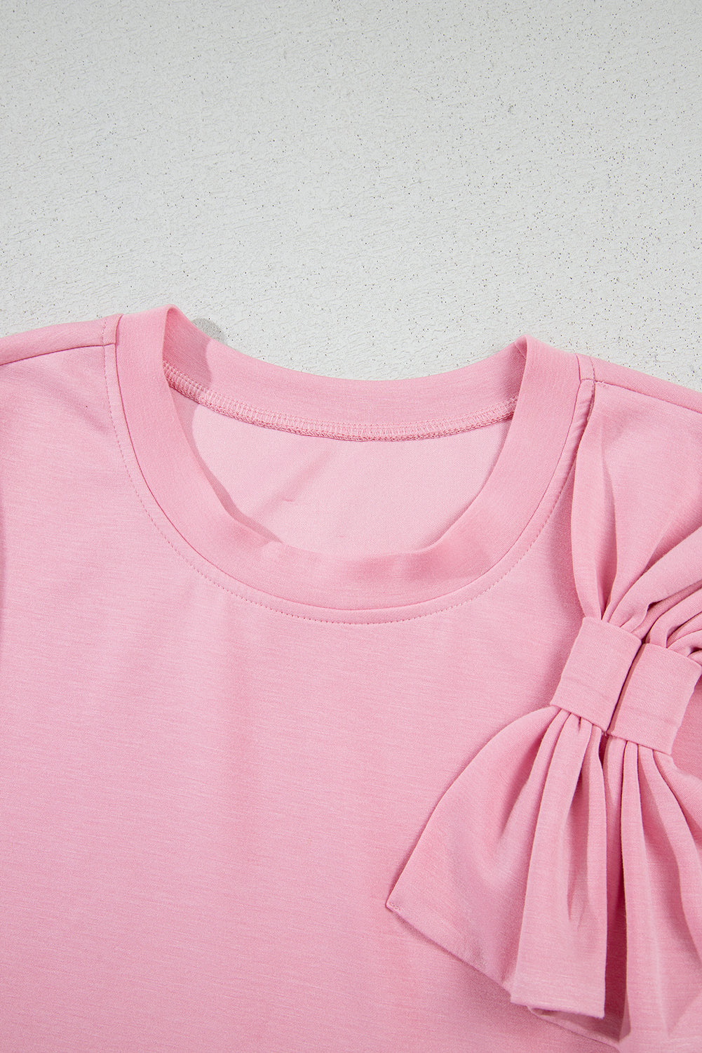 Pink Bow Applique Solid Color Sweet T-shirt - The Fair Lady Shop