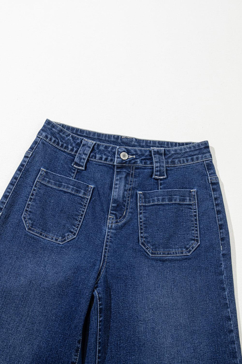 Sail Blue Wide Leg Pocketed High Waist Jeans - The Fair Lady Shop